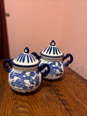 Blue Rhapsody Blue and White Floral Ceramic Jars with Lids